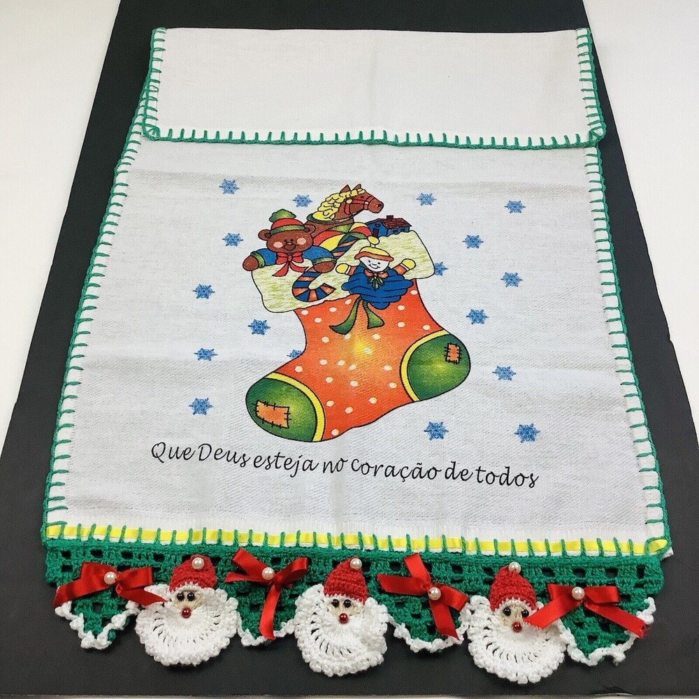 Kitchen Towel Handmade Crochet Runner Christmas Stocking Portuguese 17X32